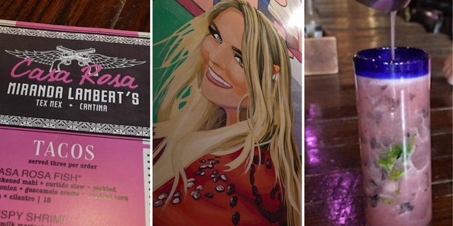 Casa Rosa Miranda Lambert's Tex Mex and Cantina's menu, mural and bar drink