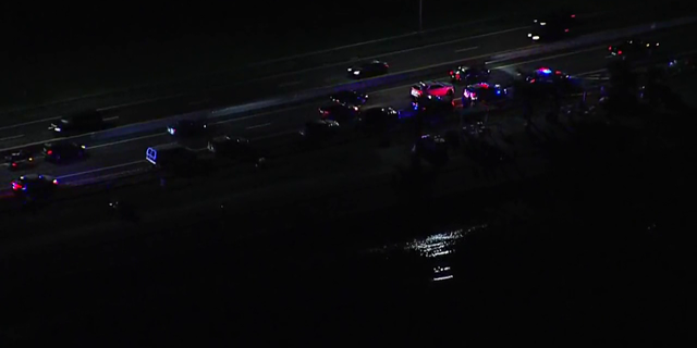Aerial shot of police response to shooting